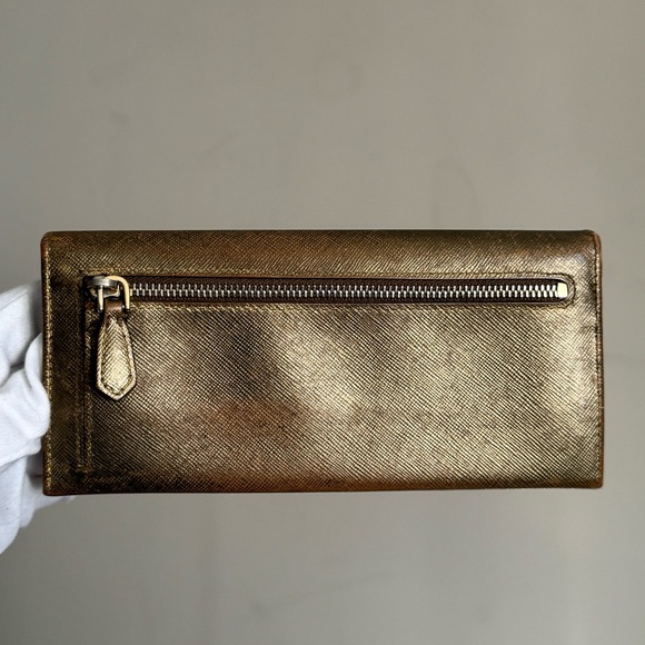 Prada Metallic Gold Saffiano Leather Lux Long Wallet - Picture 2 of 16